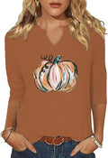 3/4 Sleeve V Neck Fall Shirts for Women Pumpkin Cute Ghost Graphic Casual Blouse Halloween Tee Thanksgiving Tops