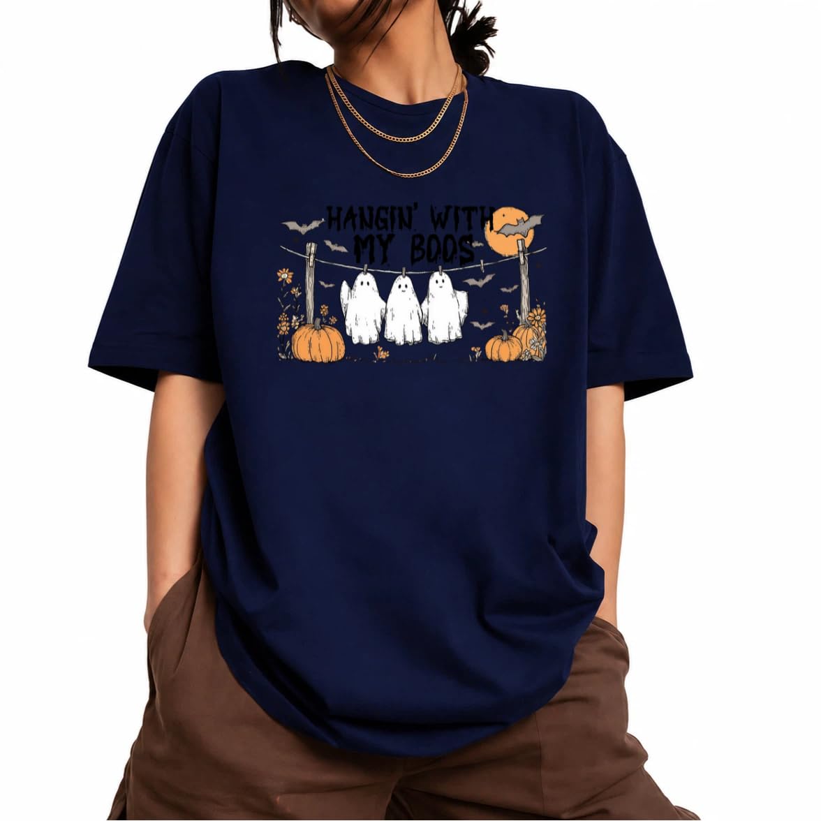 Women's Short Sleeve Crewneck Halloween Graphic Tee Fall Tops