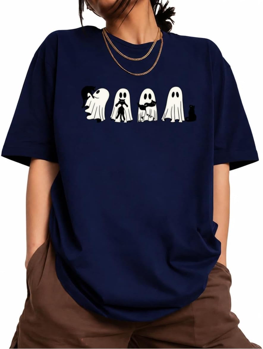 Women's Short Sleeve Crewneck Halloween Graphic Tee Fall Tops