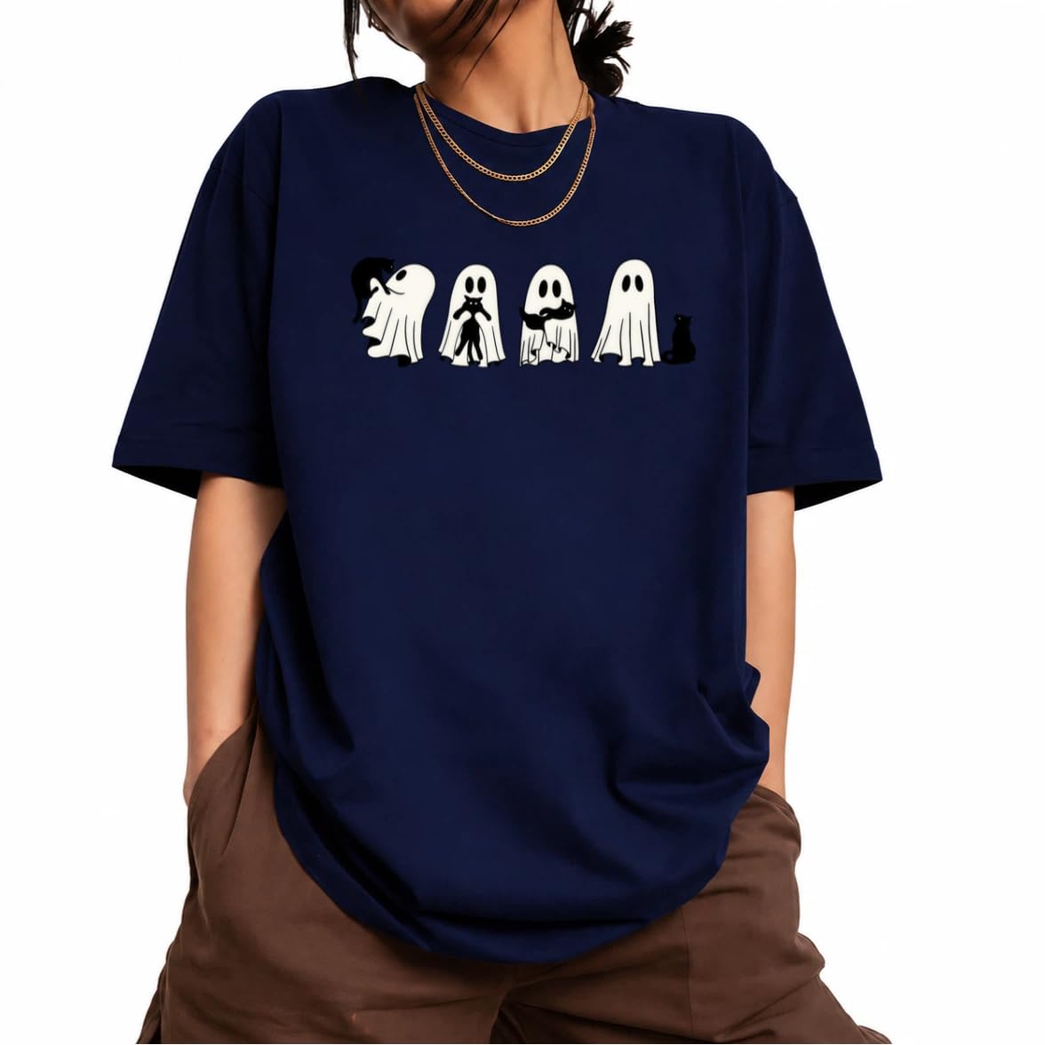 Women's Short Sleeve Crewneck Halloween Graphic Tee Fall Tops