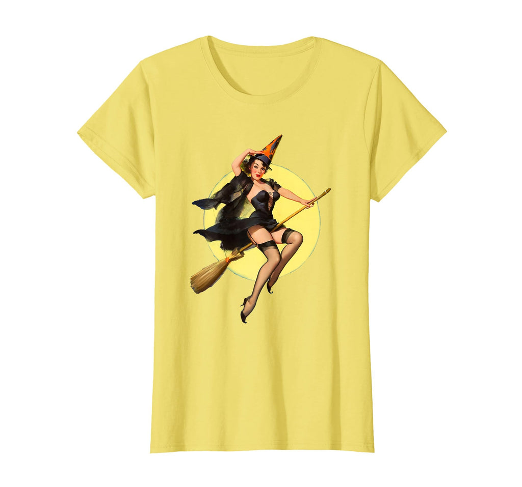 Vintage Pin up Witch Halloween Pinup Girl Funny Ilustration T-Shirt