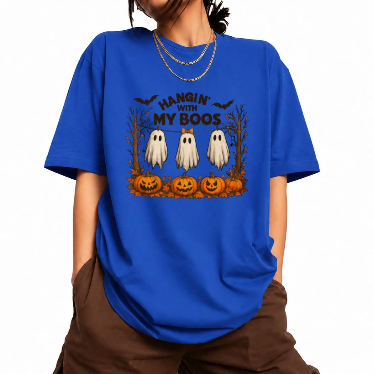 Women's Short Sleeve Crewneck Halloween Graphic Tee Fall Tops