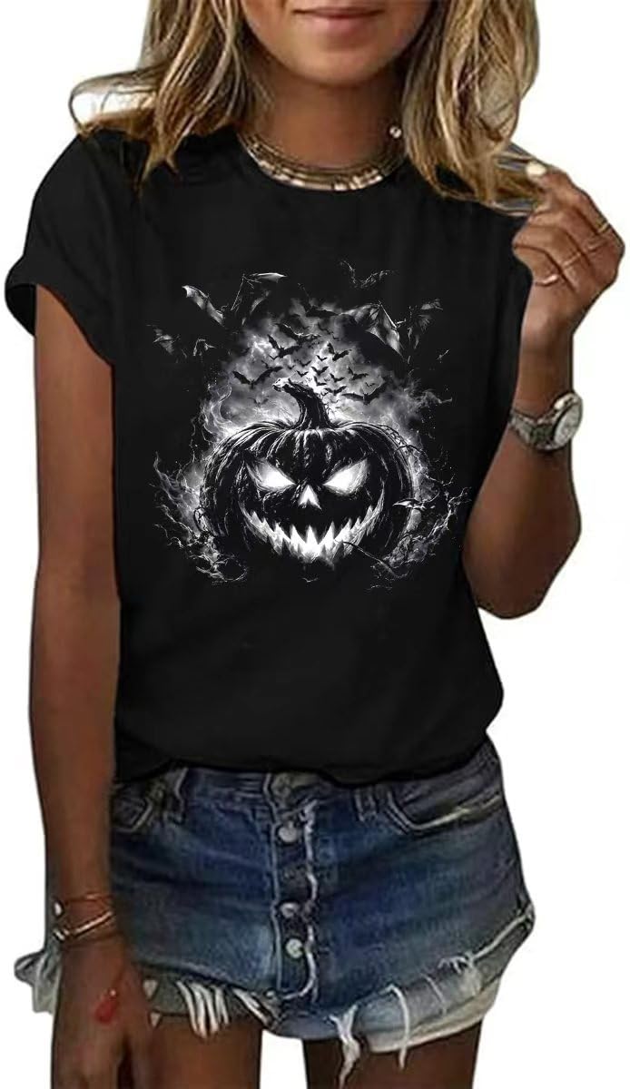 Women's Halloween Shirt Spooky Season Tee Thanksgiving Party T-Shirt