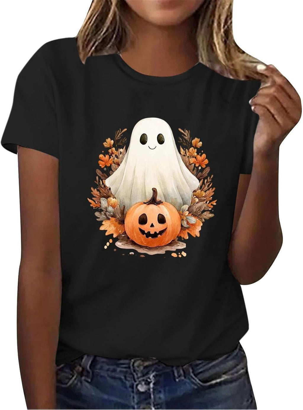 Womens Cotton T Shirts Halloween Cute Graphic Tees Fall Casual Tops