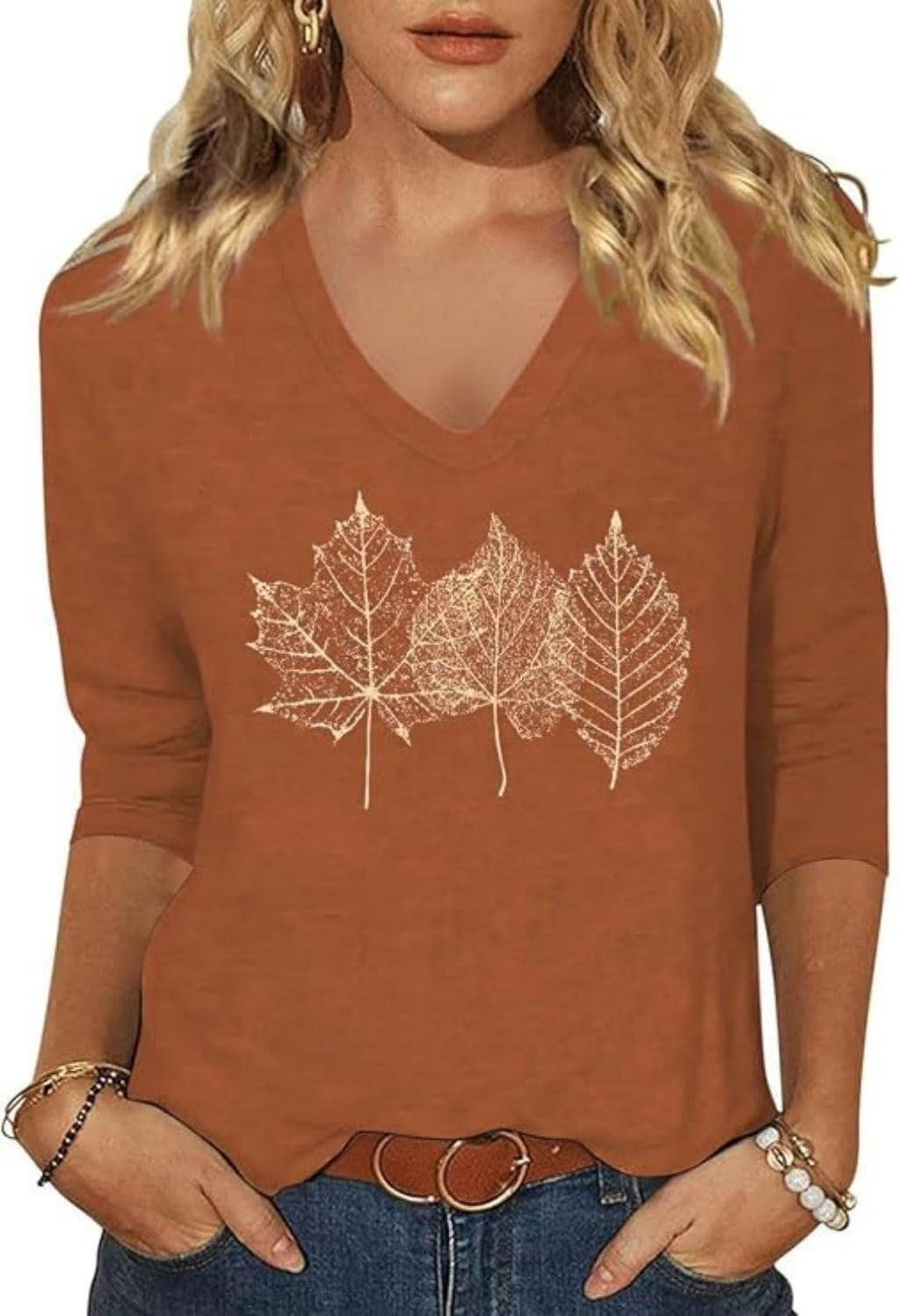 Womens Fall Halloween 3/4 Sleeve V Neck Shirts