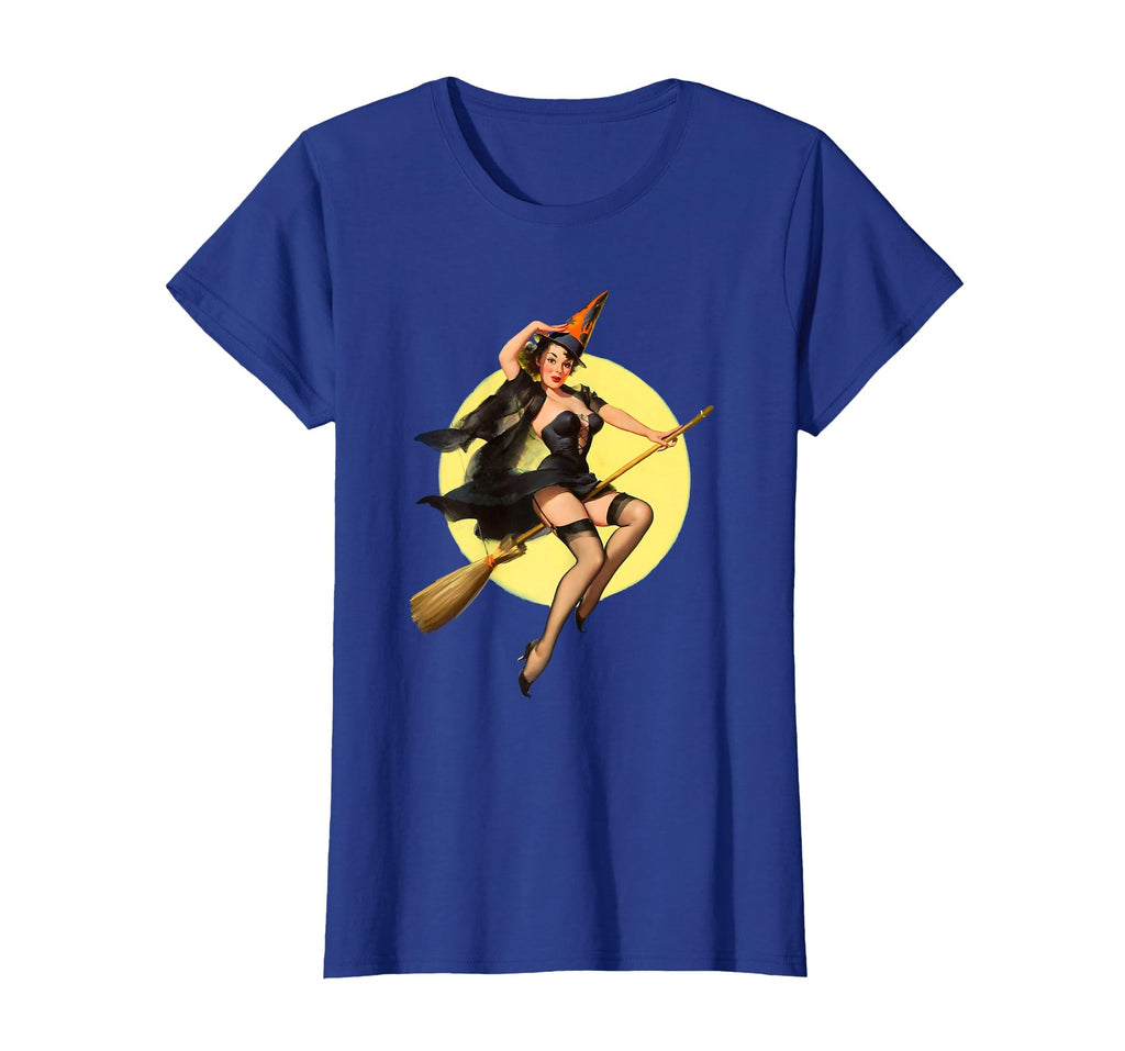 Vintage Pin up Witch Halloween Pinup Girl Funny Ilustration T-Shirt