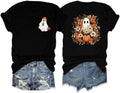 Fall Shirts for Women Halloween Town Bat Ghost Witch Vampire Pumpkin Graphic Front Back Printing Tops Shirts