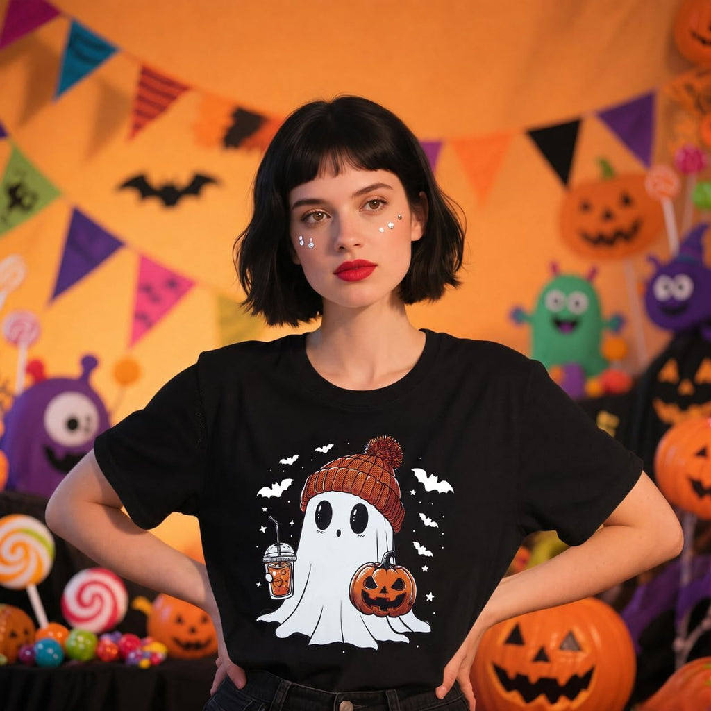 Halloween Shirts for Women Cute Ghost Shirt Fall Spooky Season Tshirt