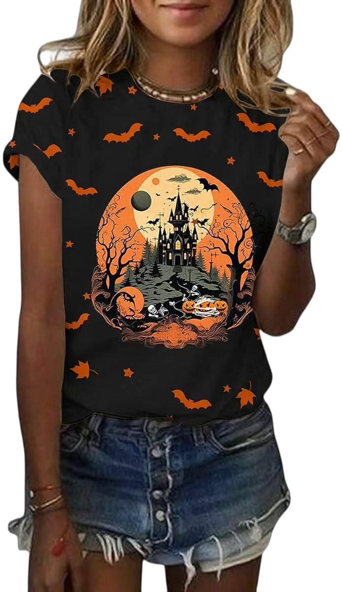 Women's Halloween Shirt Spooky Season Tee Thanksgiving Party T-Shirt