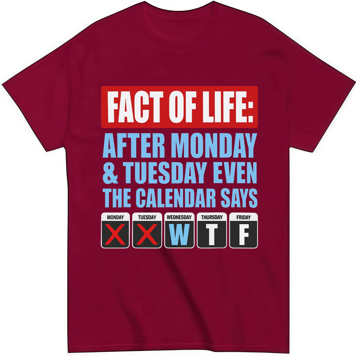 Fact of Life Shirt After Monday and Tuesday Even the Calendar Says WTF T-Shirt Funny Office Work Humor Tees