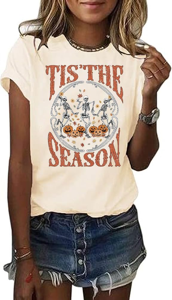 Women's Halloween Shirt Spooky Season Tee Thanksgiving Party T-Shirt