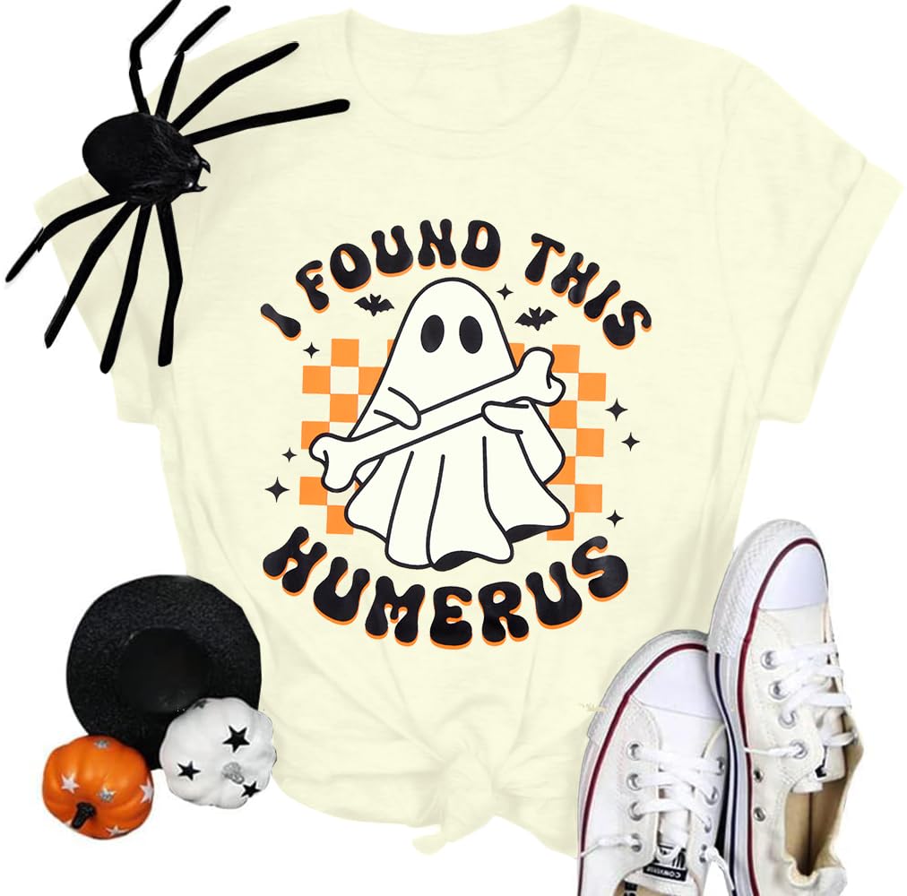Halloween Shirts Women Ghost Shirt Spooky Season Tee Fall Tops