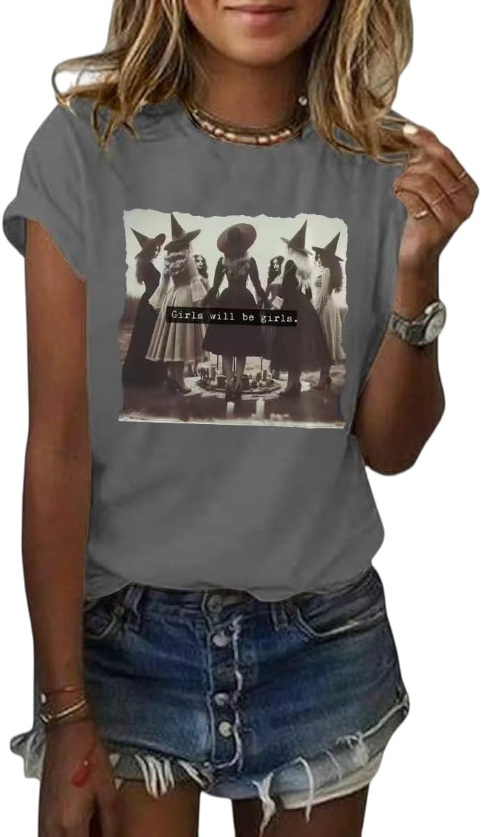 Women's Halloween Shirt Spooky Season Tee Thanksgiving Party T-Shirt