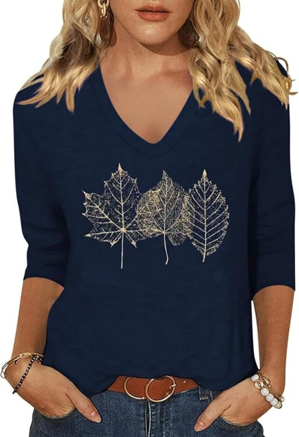 Womens Fall Halloween 3/4 Sleeve V Neck Shirts