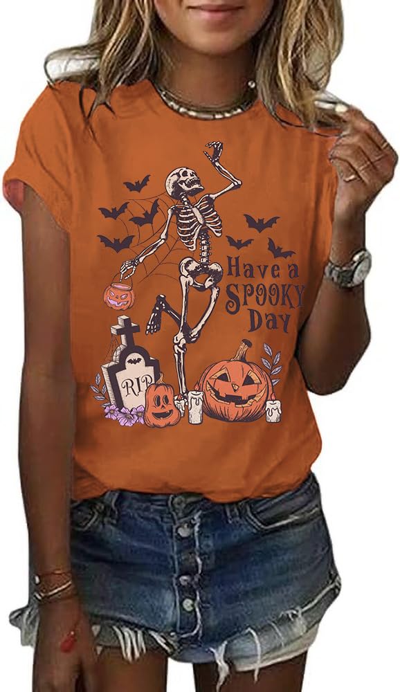 Women's Halloween Shirt Spooky Season Tee Thanksgiving Party T-Shirt