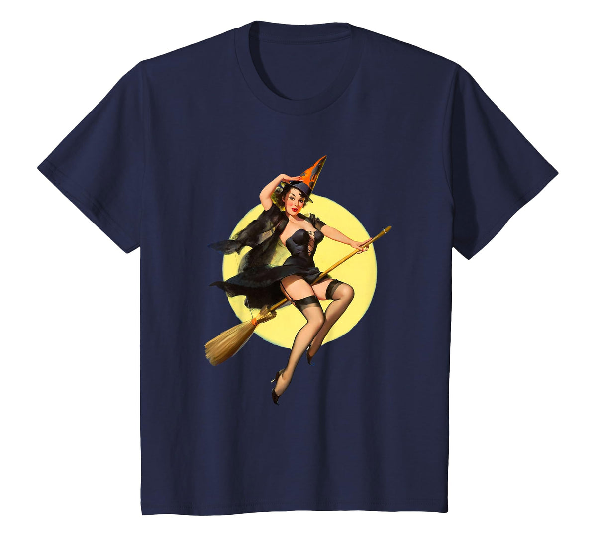 Vintage Pin up Witch Halloween Pinup Girl Funny Ilustration T-Shirt