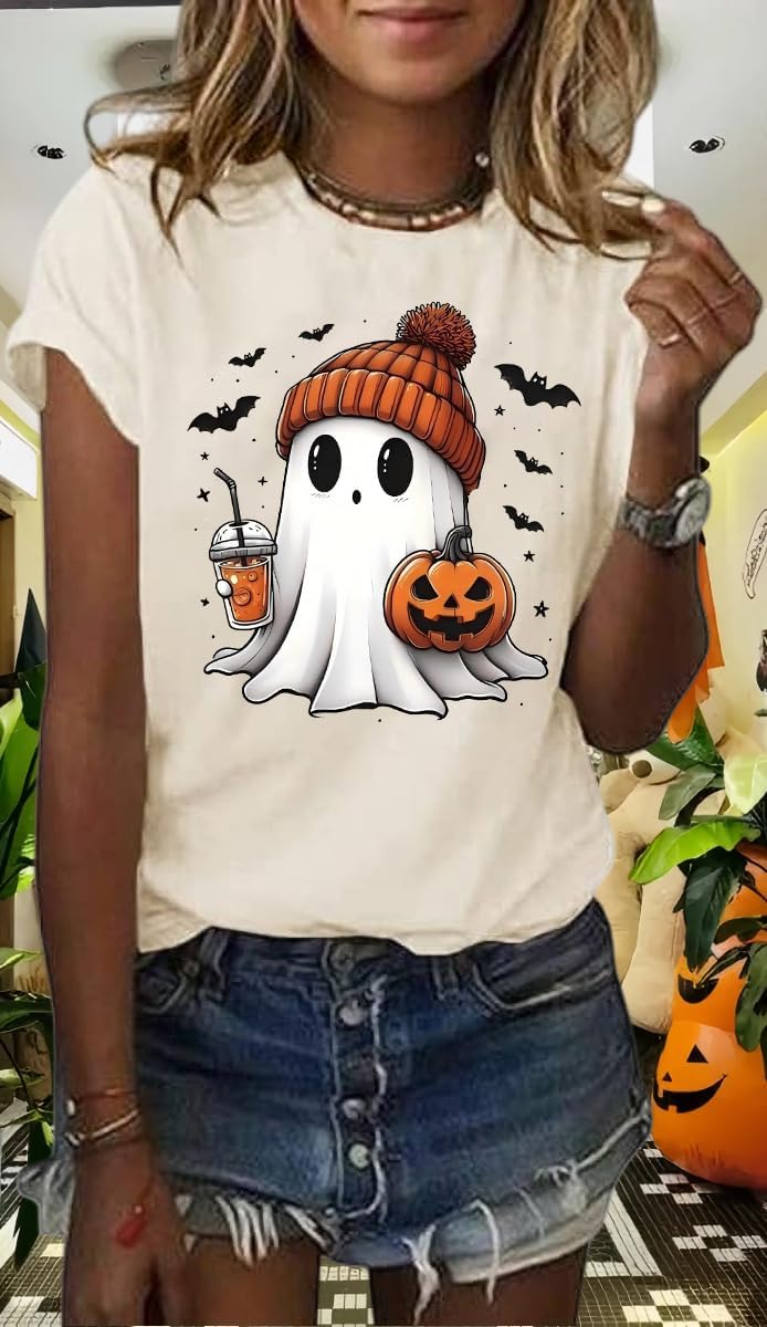 Women's Halloween Shirt Spooky Season Tee Thanksgiving Party T-Shirt