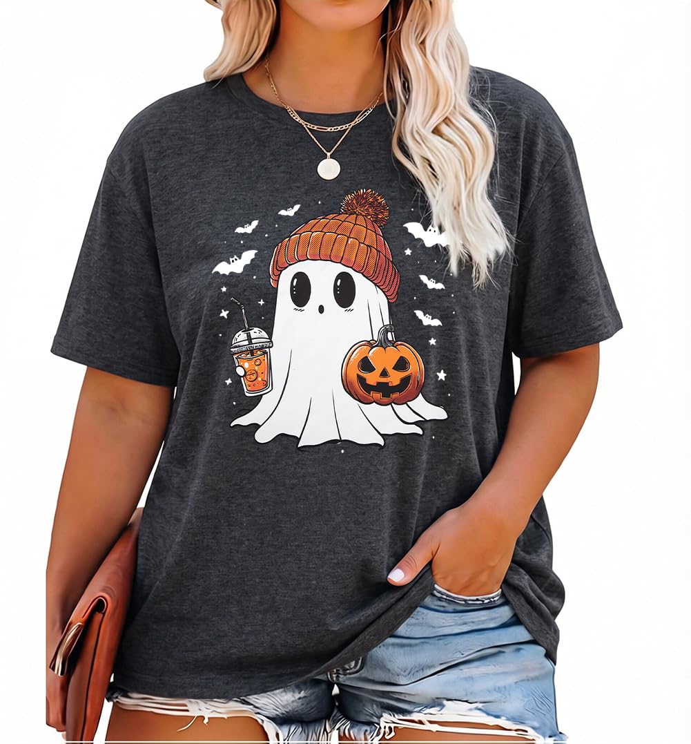 NANYUAYA Plus Size Halloween Shirts Women Cute Ghost Pumpkin Tee Tops