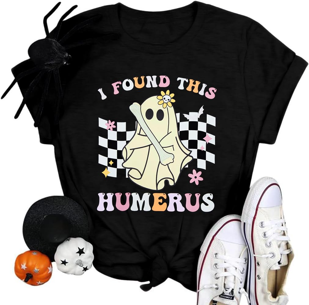 Halloween Shirts Women Ghost Shirt Spooky Season Tee Fall Tops