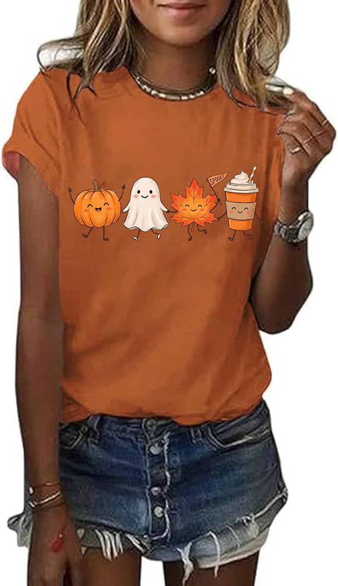 Women's Halloween Shirt Spooky Season Tee Thanksgiving Party T-Shirt