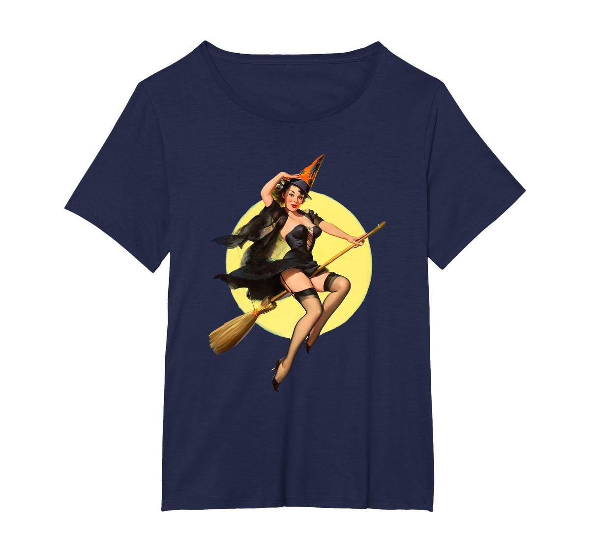 Vintage Pin up Witch Halloween Pinup Girl Funny Ilustration T-Shirt