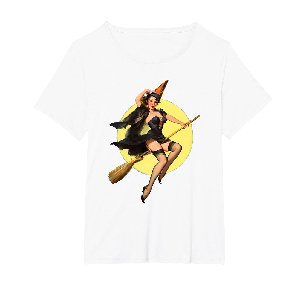 Vintage Pin up Witch Halloween Pinup Girl Funny Ilustration T-Shirt