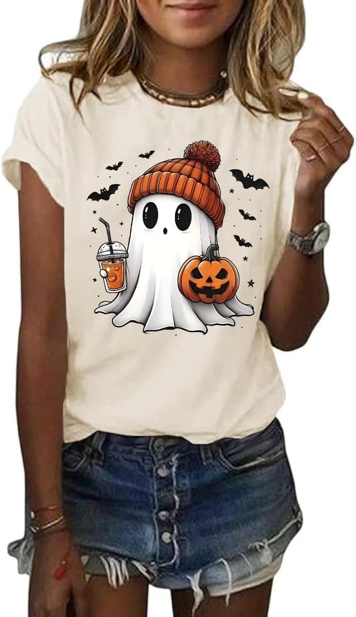Women's Halloween Shirt Spooky Season Tee Thanksgiving Party T-Shirt