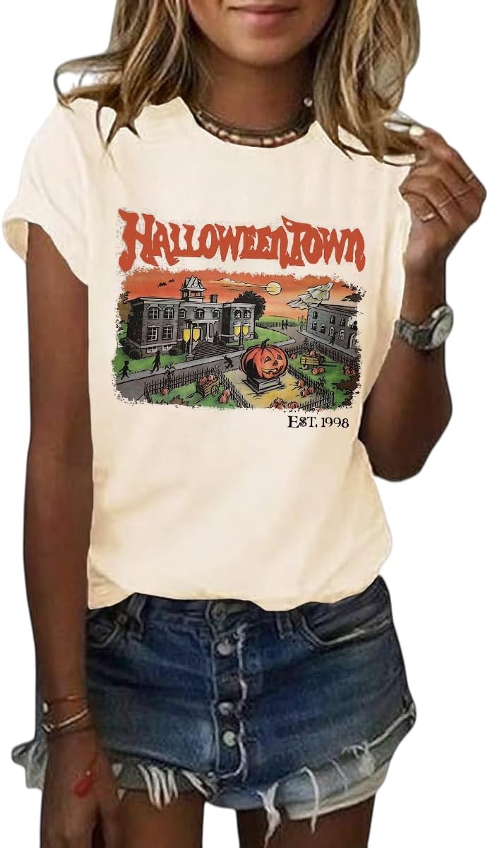 Women's Halloween Shirt Spooky Season Tee Thanksgiving Party T-Shirt