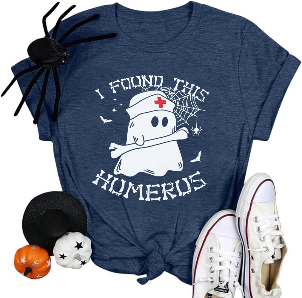 Halloween Shirts Women Ghost Shirt Spooky Season Tee Fall Tops