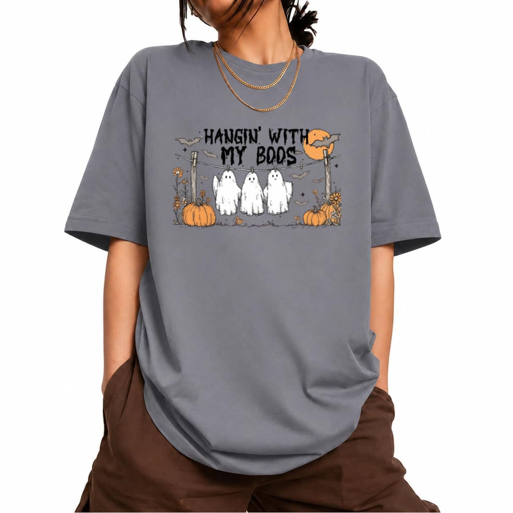 Women's Short Sleeve Crewneck Halloween Graphic Tee Fall Tops