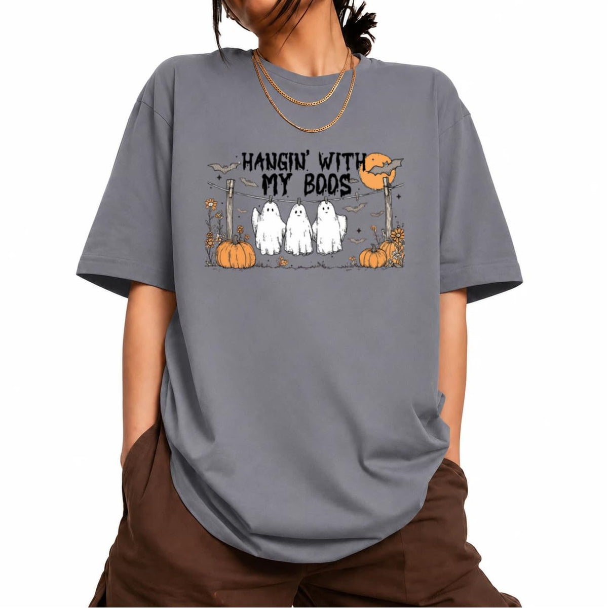 Women's Short Sleeve Crewneck Halloween Graphic Tee Fall Tops