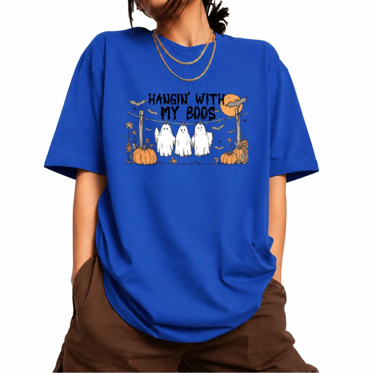 Women's Short Sleeve Crewneck Halloween Graphic Tee Fall Tops