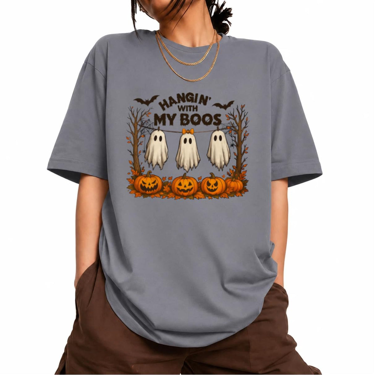 Women's Short Sleeve Crewneck Halloween Graphic Tee Fall Tops