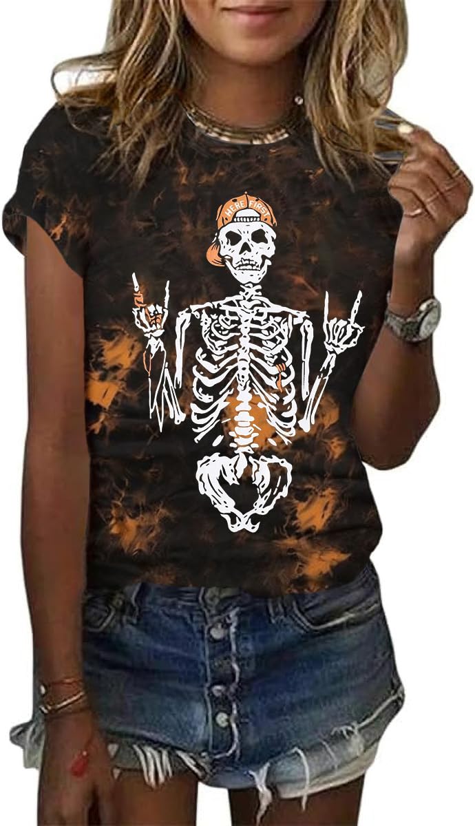 Women's Halloween Shirt Spooky Season Tee Thanksgiving Party T-Shirt