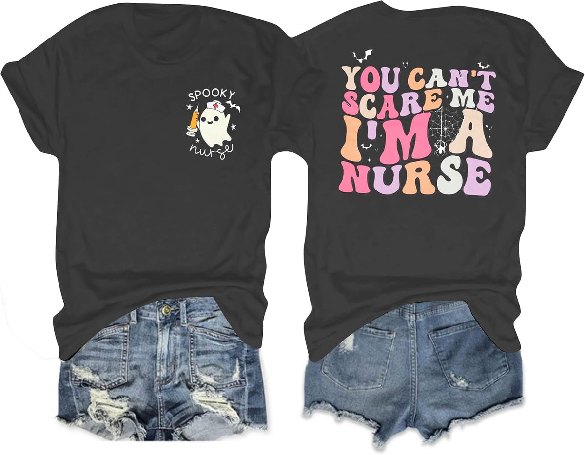 Halloween Nurse Shirt Women Funny Ghost Nurse Graphic Tee Tops