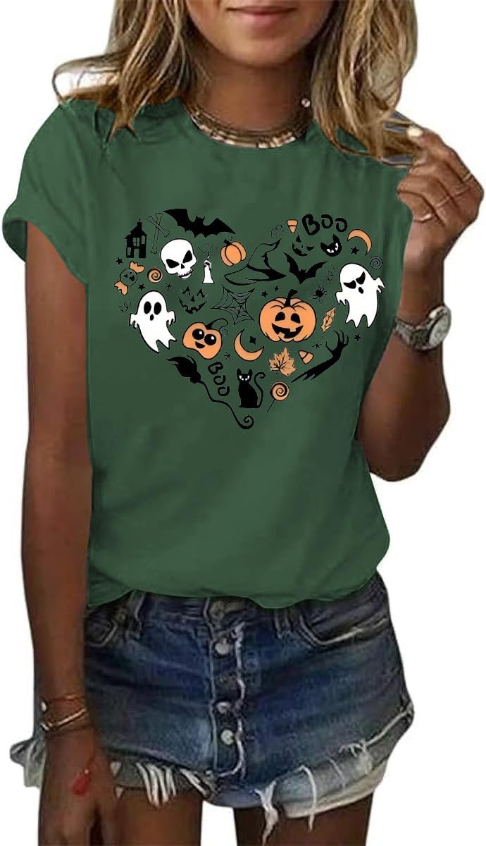 Women's Halloween Shirt Spooky Season Tee Thanksgiving Party T-Shirt