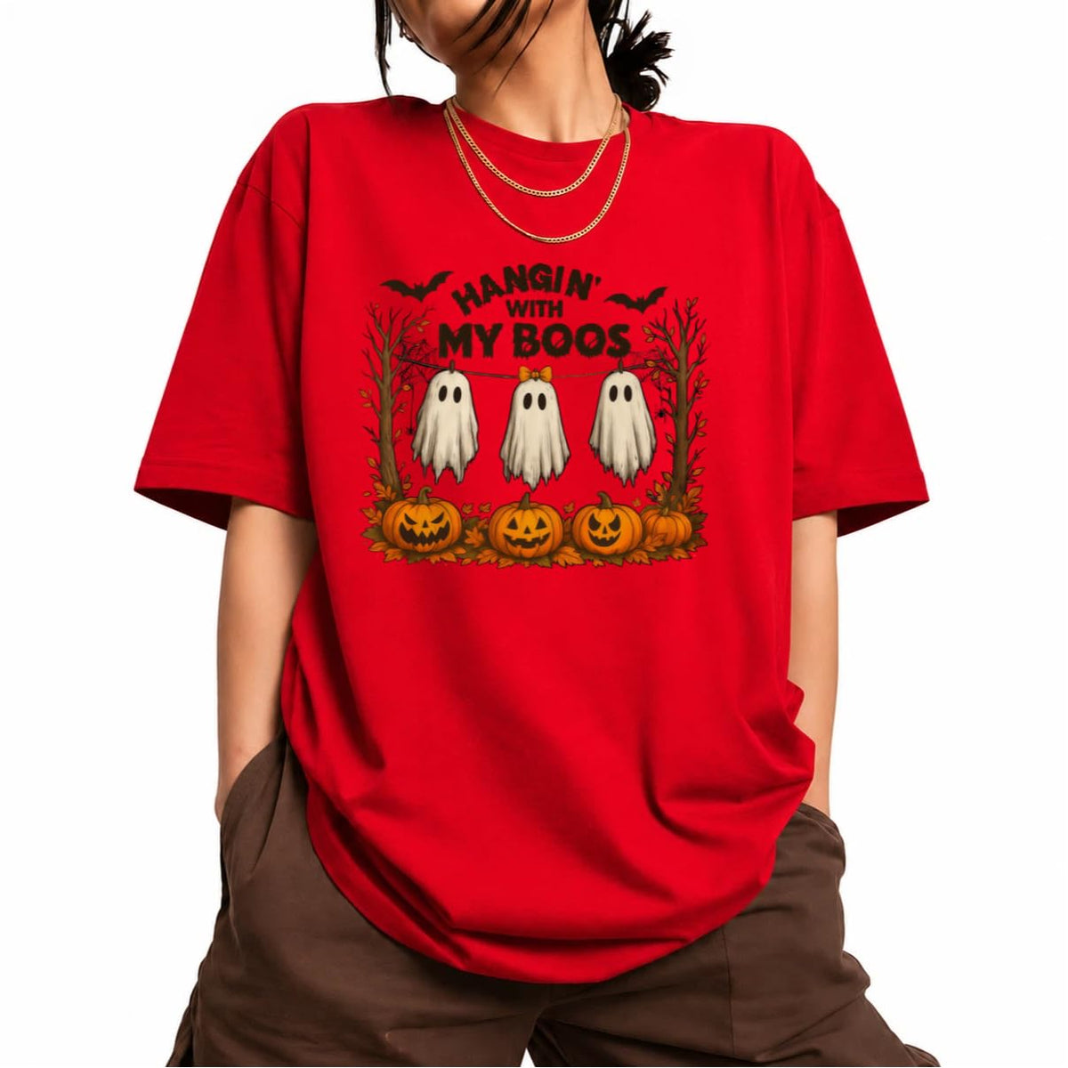 Women's Short Sleeve Crewneck Halloween Graphic Tee Fall Tops