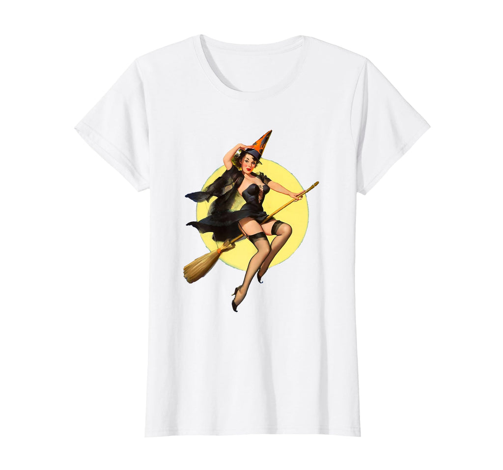 Vintage Pin up Witch Halloween Pinup Girl Funny Ilustration T-Shirt