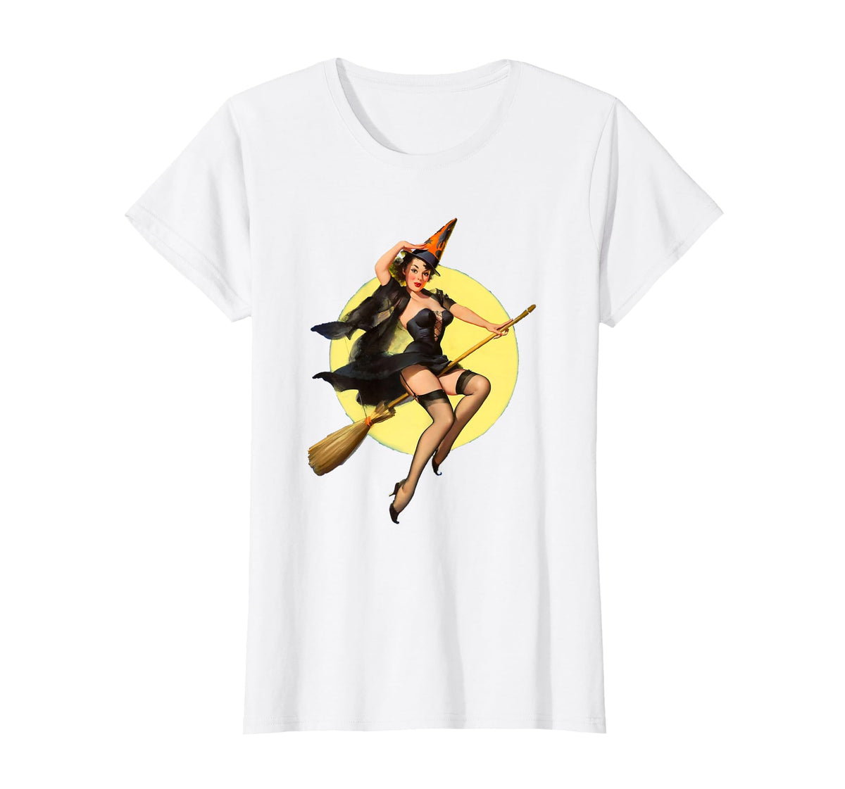 Vintage Pin up Witch Halloween Pinup Girl Funny Ilustration T-Shirt