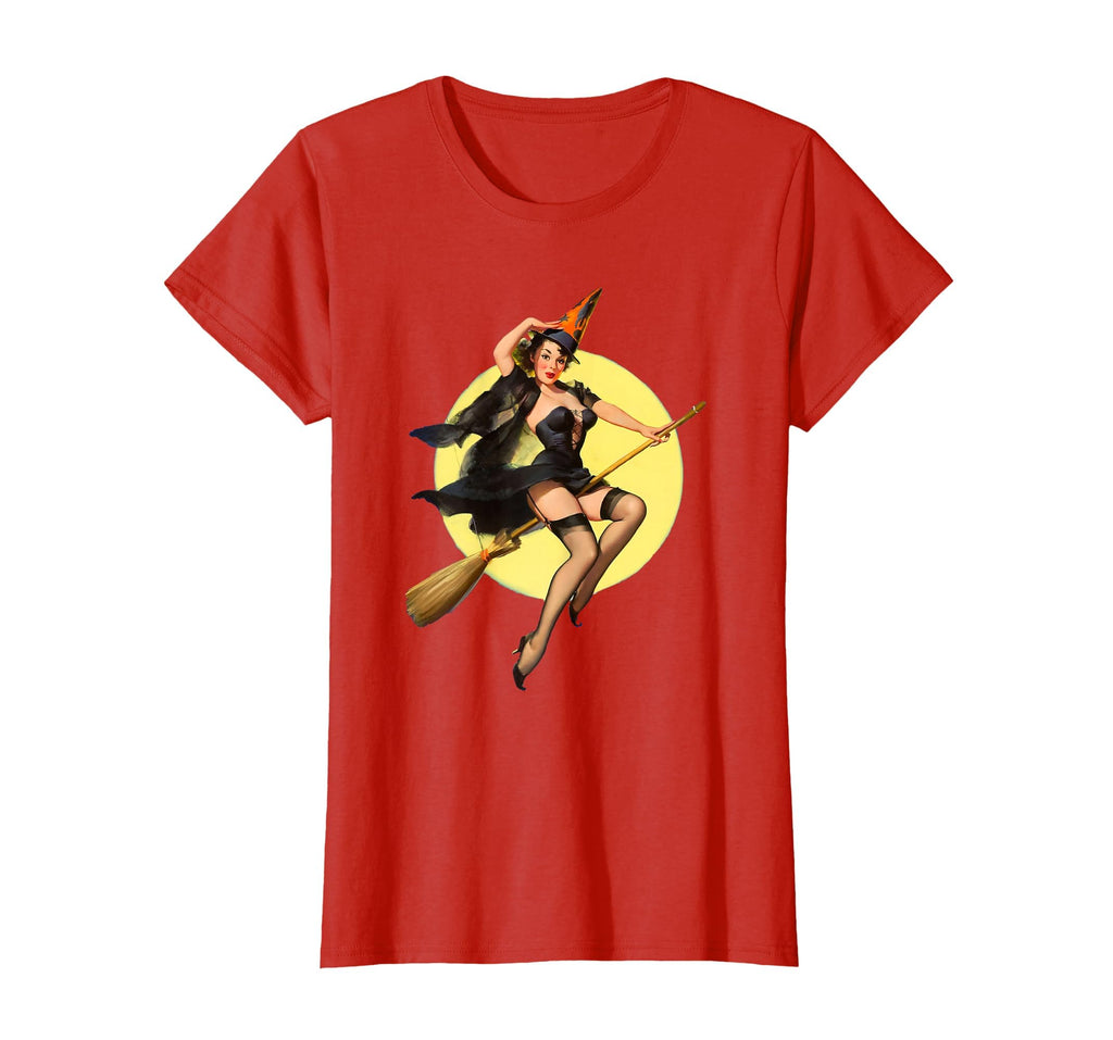 Vintage Pin up Witch Halloween Pinup Girl Funny Ilustration T-Shirt