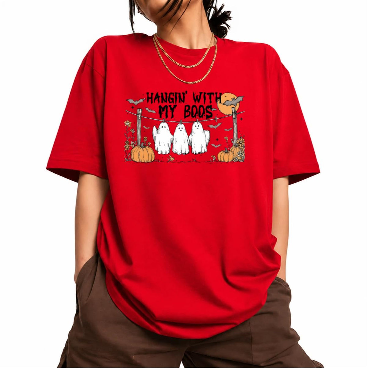 Women's Short Sleeve Crewneck Halloween Graphic Tee Fall Tops