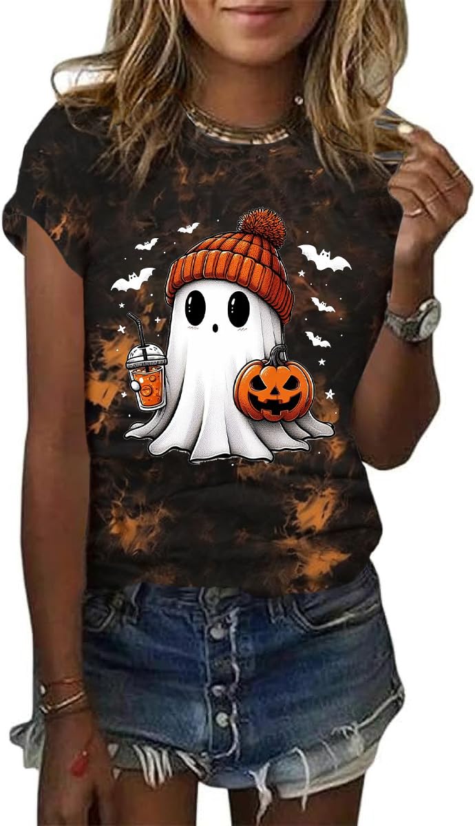 Women's Halloween Shirt Spooky Season Tee Thanksgiving Party T-Shirt