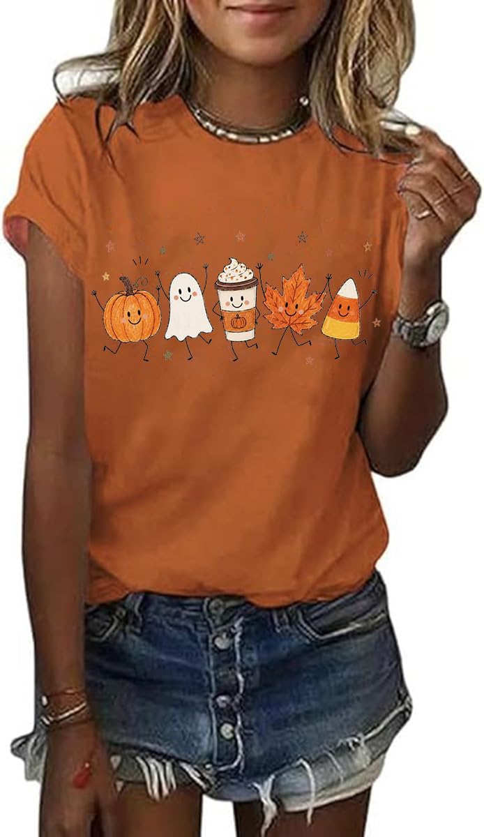Women's Halloween Shirt Spooky Season Tee Thanksgiving Party T-Shirt