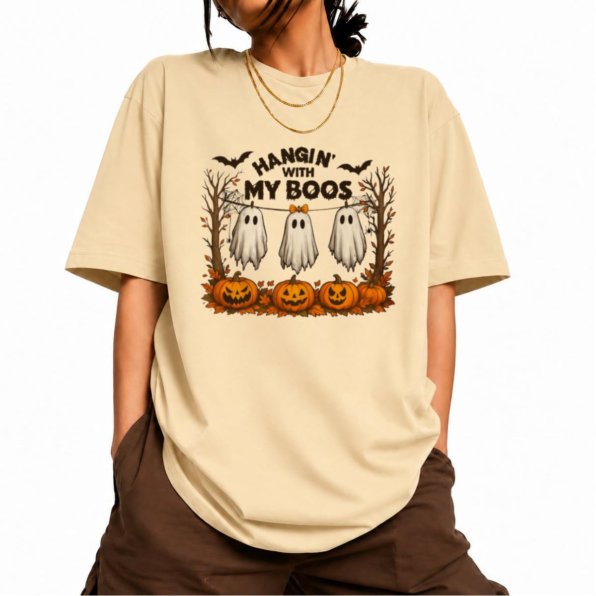 Women's Short Sleeve Crewneck Halloween Graphic Tee Fall Tops
