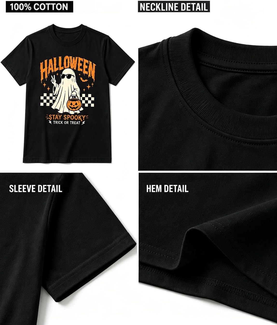 Men's Halloween Stay Spooky Trick or Treat Ghost Graphic T-Shirt