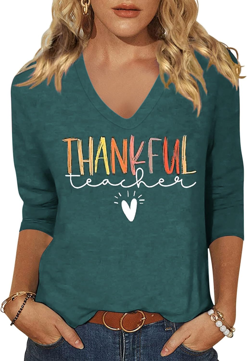 Womens Fall Halloween 3/4 Sleeve V Neck Shirts