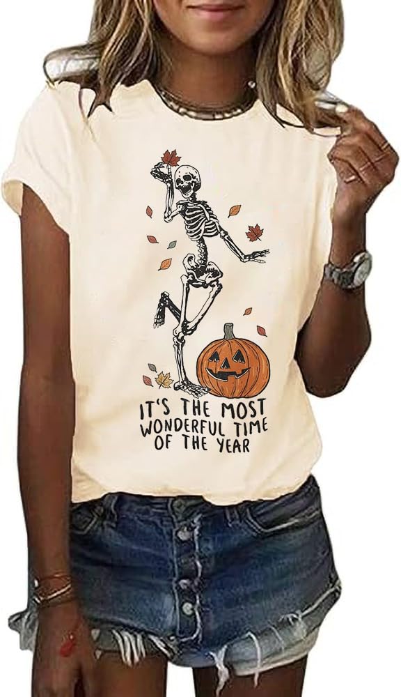 Women's Halloween Shirt Spooky Season Tee Thanksgiving Party T-Shirt