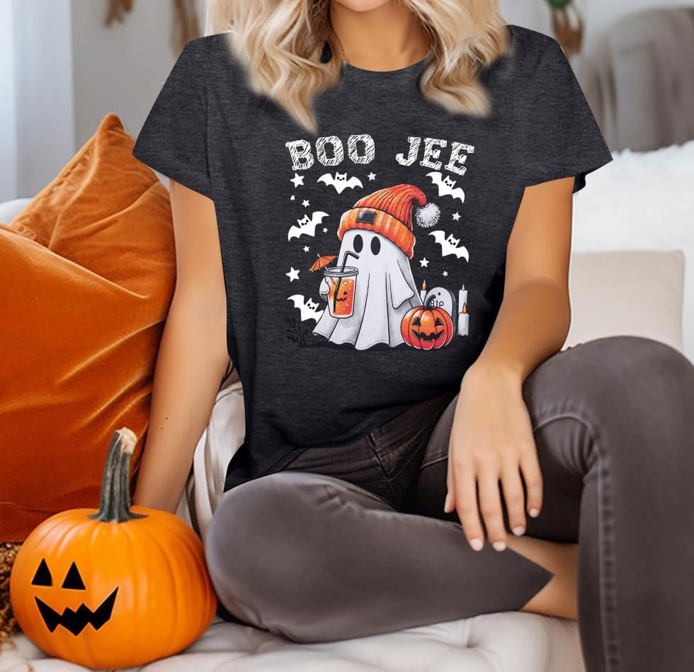 Halloween Shirts Women Ghost Shirt Spooky Season Tee Fall Tops