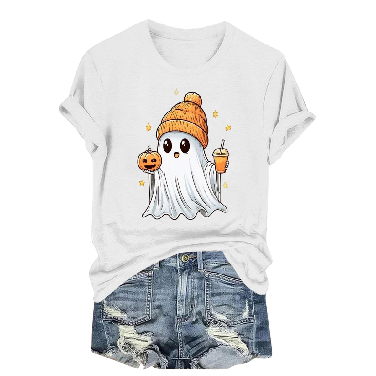 Womens Cotton T Shirts Halloween Cute Graphic Tees Fall Casual Tops