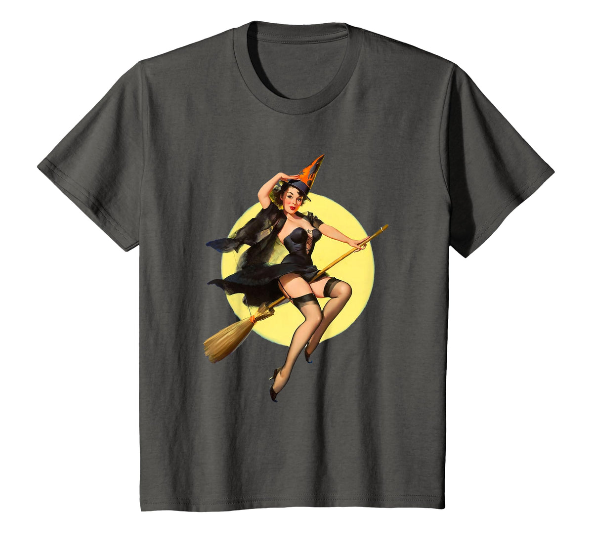 Vintage Pin up Witch Halloween Pinup Girl Funny Ilustration T-Shirt